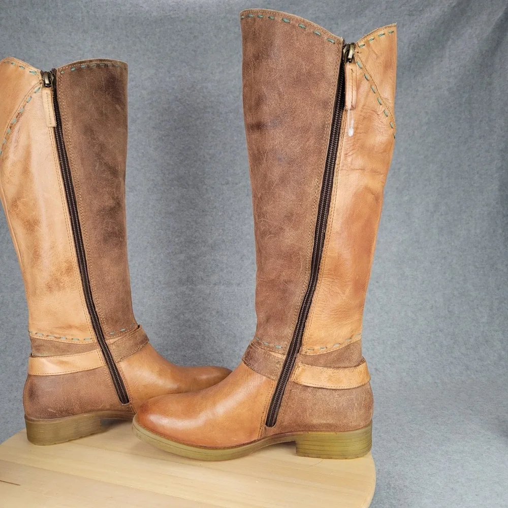 Roan Bed Stu Karolus Boots Women 6 Brown Tan Leather‎ Tall Riding Distressed